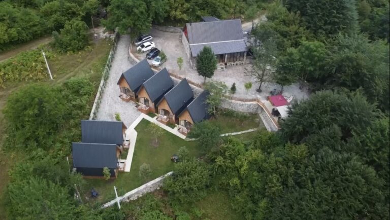 ChrisxBianca, Chris & Bianca, Albania, Theth, drone image from above of whole of mikpritja theth